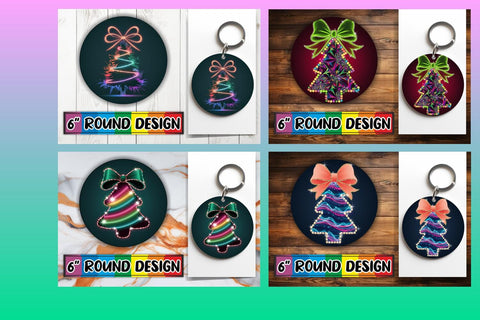 15x Keychain & Coaster Design Pack , Neon Xmas Sublimation afrosvg 