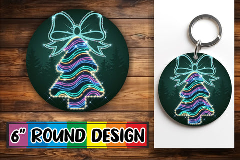 15x Keychain & Coaster Design Pack , Neon Xmas Sublimation afrosvg 
