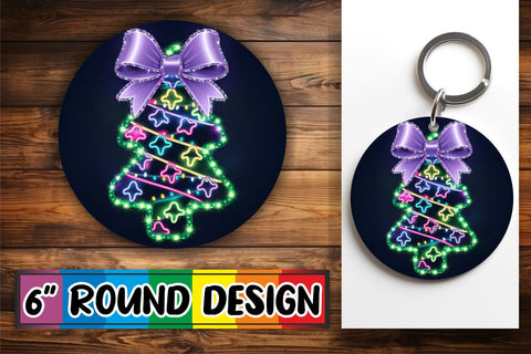 15x Keychain & Coaster Design Pack , Neon Xmas Sublimation afrosvg 