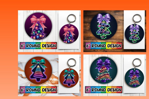 15x Keychain & Coaster Design Pack , Neon Xmas Sublimation afrosvg 