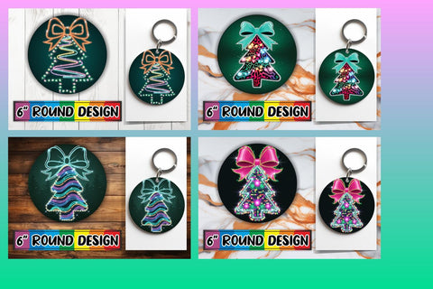 15x Keychain & Coaster Design Pack , Neon Xmas Sublimation afrosvg 