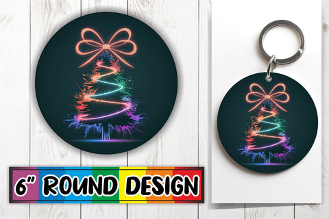 15x Keychain & Coaster Design Pack , Neon Xmas Sublimation afrosvg 