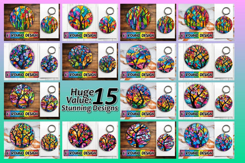 15x Keychain & Coaster Design Pack , Stained Glass Sublimation afrosvg 