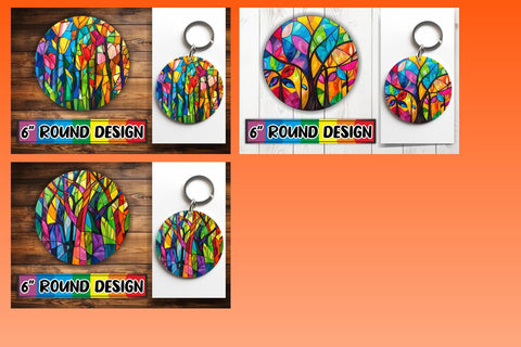 15x Keychain & Coaster Design Pack , Stained Glass Sublimation afrosvg 
