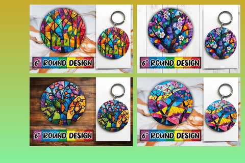 15x Keychain & Coaster Design Pack , Stained Glass Sublimation afrosvg 