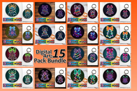 15x Keychain & Coaster Design Set Sublimation , Neon Xmas Sublimation afrosvg 