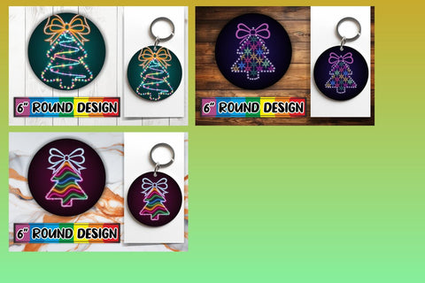 15x Keychain & Coaster Design Set Sublimation , Neon Xmas Sublimation afrosvg 