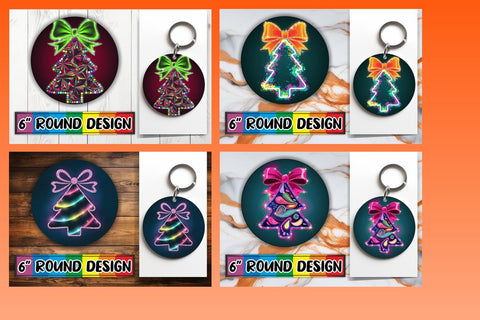15x Keychain & Coaster Design Set Sublimation , Neon Xmas Sublimation afrosvg 
