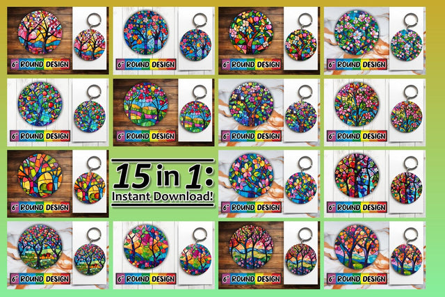 15x Keychain & Coaster Design Set Sublimation , Stained Glass Sublimation afrosvg 