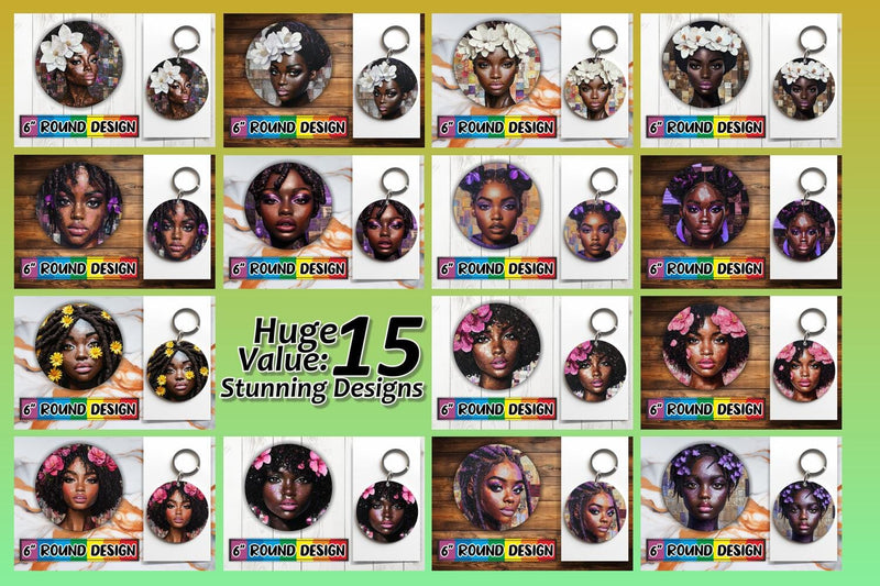 15x Keychain & Coaster Design Set , Woman Sublimation afrosvg 