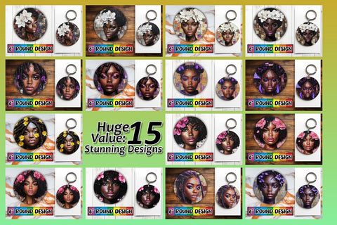 15x Keychain & Coaster Design Set , Woman Sublimation afrosvg 