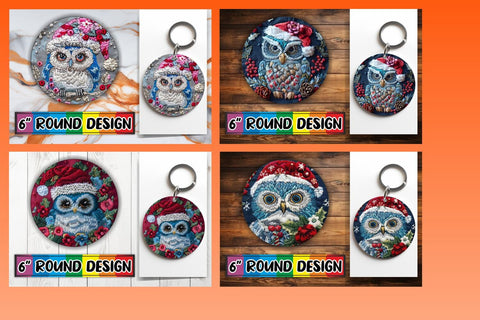 15x Keychain & Coaster Design Set , Xmas Owl Sublimation afrosvg 