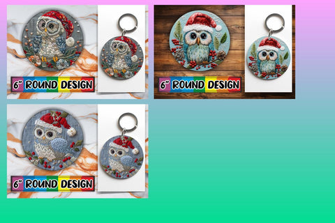 15x Keychain & Coaster Design Set , Xmas Owl Sublimation afrosvg 