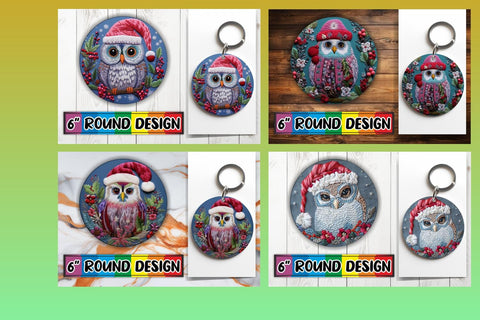 15x Keychain & Coaster Design Set , Xmas Owl Sublimation afrosvg 