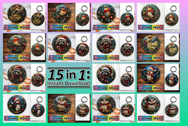 15x Keychain & Coaster Set , Holiday Sublimation afrosvg 
