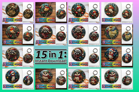 15x Keychain & Coaster Set , Holiday Sublimation afrosvg 
