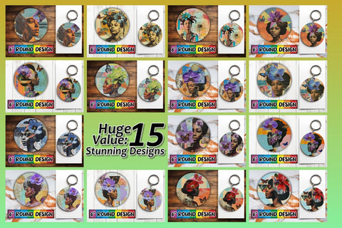 15x Keychain & Coaster Sublimation , Woman Sublimation afrosvg 