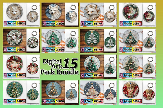 15x Keychain Design Bundle Sublimation , Christmas Sublimation afrosvg 