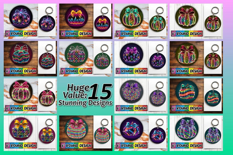 15x Keychain Design Set for Sublimation , Neon Fall Sublimation afrosvg 
