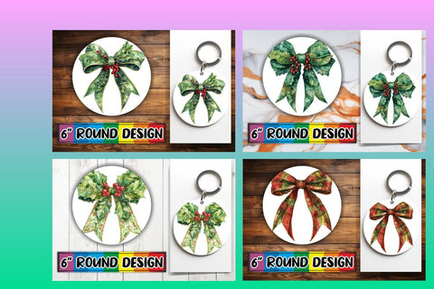 15x Keychain Round Design Bundle Set , Bow Sublimation afrosvg 