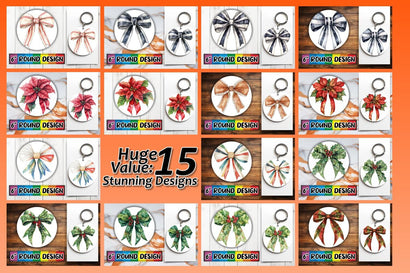 15x Keychain Round Design Bundle Set , Bow Sublimation afrosvg 