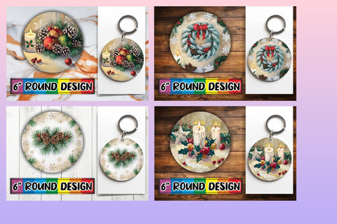 15x Keychain Round Design Bundle Set , Christmas Sublimation afrosvg 
