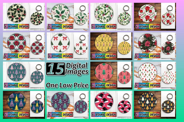 15x Keychain Round Design Bundle Set , Christmas Sublimation afrosvg 