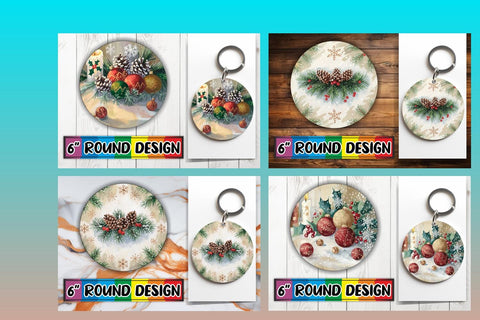 15x Keychain Round Design Bundle Set , Christmas Sublimation afrosvg 