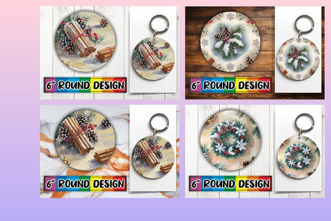15x Keychain Round Design Bundle Set , Christmas Sublimation afrosvg 