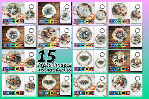 15x Keychain Round Design Bundle Set , Christmas Sublimation afrosvg 