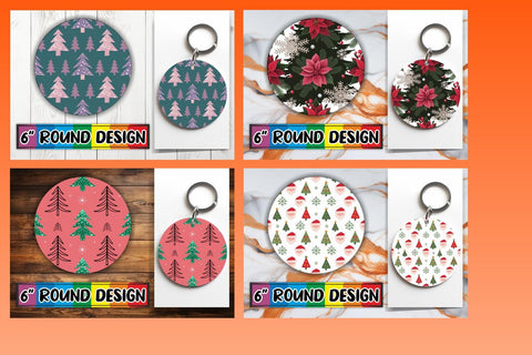 15x Keychain Round Design Bundle Set , Christmas Sublimation afrosvg 