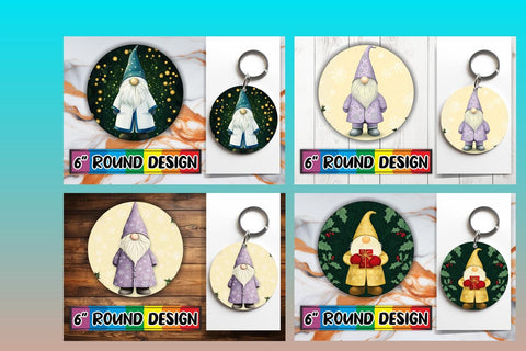 15x Keychain Round Design Bundle Set, Gnomes Watercolor Sublimation afrosvg 