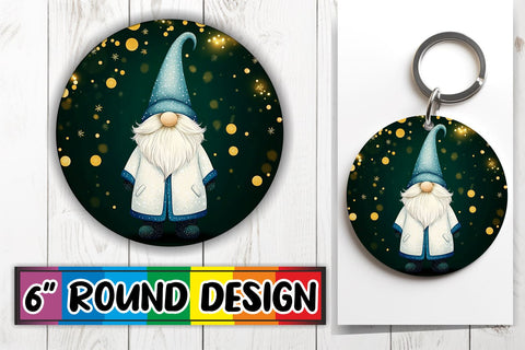 15x Keychain Round Design Bundle Set, Gnomes Watercolor Sublimation afrosvg 