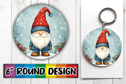 15x Keychain Round Design Bundle Set, Gnomes Watercolor Sublimation afrosvg 