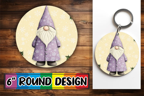 15x Keychain Round Design Bundle Set, Gnomes Watercolor Sublimation afrosvg 