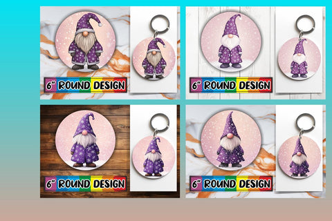 15x Keychain Round Design Bundle Set, Gnomes Watercolor Sublimation afrosvg 