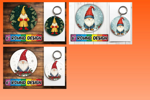 15x Keychain Round Design Bundle Set, Gnomes Watercolor Sublimation afrosvg 