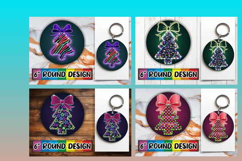 15x Keychain Round Design Sublimation , Neon Xmas Sublimation afrosvg 