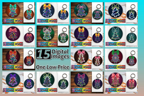 15x Keychain Round Design Sublimation , Neon Xmas Sublimation afrosvg 