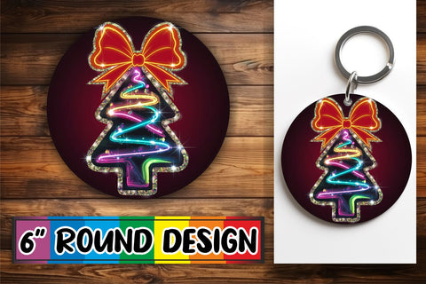 15x Keychain Round Design Sublimation , Neon Xmas Sublimation afrosvg 