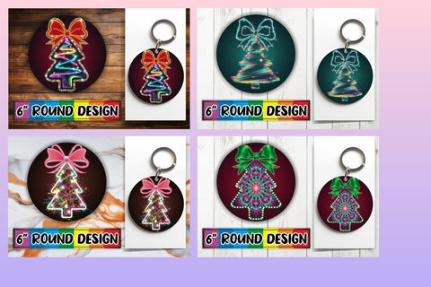 15x Keychain Round Design Sublimation , Neon Xmas Sublimation afrosvg 