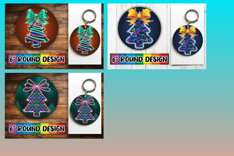 15x Keychain Round Design Sublimation , Neon Xmas Sublimation afrosvg 