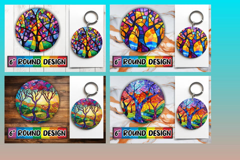 15x Keychain Round Design Sublimation , Stained Glass Sublimation afrosvg 