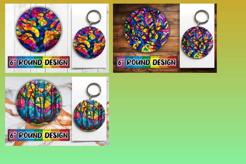 15x Keychain Round Design Sublimation , Stained Glass Sublimation afrosvg 
