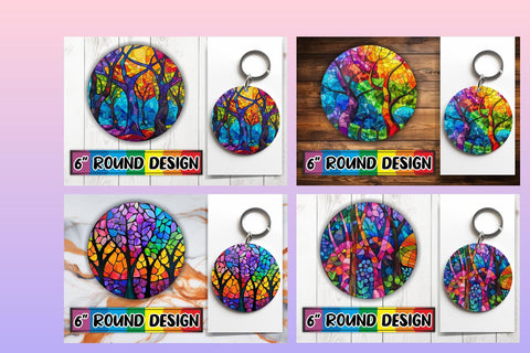 15x Keychain Round Design Sublimation , Stained Glass Sublimation afrosvg 