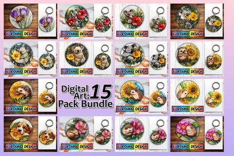 15x Keychain Round Sublimation Design , Animals Sublimation afrosvg 