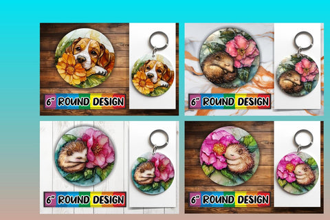 15x Keychain Round Sublimation Design , Animals Sublimation afrosvg 