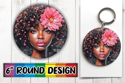 15x Keychain Round Sublimation Design , Woman Sublimation afrosvg 
