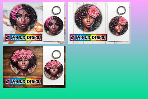 15x Keychain Round Sublimation Design , Woman Sublimation afrosvg 