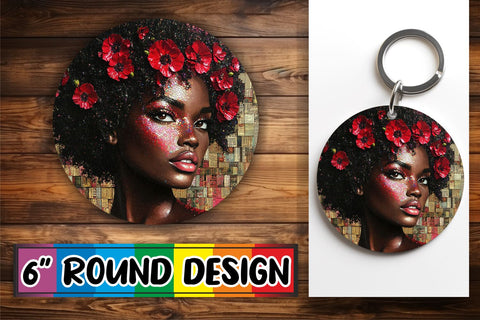 15x Keychain Round Sublimation Design , Woman Sublimation afrosvg 